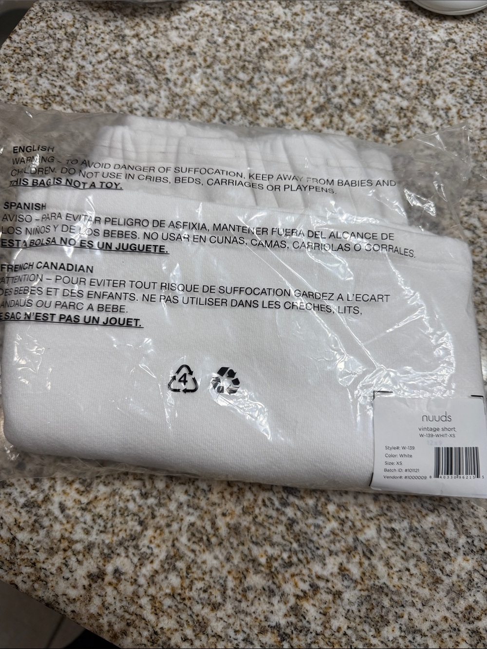 nuuds White Vintage Fleece Short New in Sealed Packaging